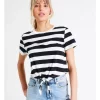 Best Pirce 👍 ONLY May Short Sleeve Knot Stripe Top In Night Sky 🛒 -candle shop unnamed file 793