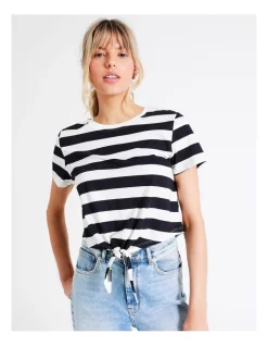 Best Pirce π ONLY May Short Sleeve Knot Stripe Top In Night Sky π