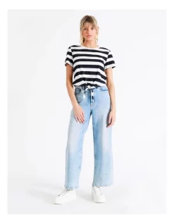 Best Pirce 👍 ONLY May Short Sleeve Knot Stripe Top In Night Sky 🛒 -candle shop unnamed file 795