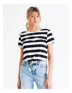 Best Pirce 👍 ONLY May Short Sleeve Knot Stripe Top In Night Sky 🛒 -candle shop unnamed file 796