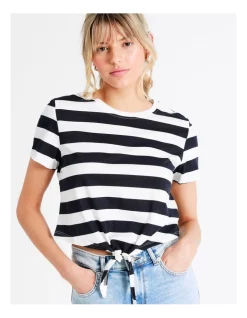 Best Pirce 👍 ONLY May Short Sleeve Knot Stripe Top In Night Sky 🛒 -candle shop unnamed file 797
