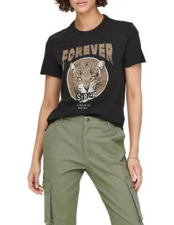 Hot Sale π ONLY Lucy Reg Cheetah Short Sleeve Top In Black β€οΈ