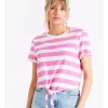 New 🔔 ONLY May Short Sleeve Stripe Knot Top In Super Pink 🧨 -candle shop unnamed file 814