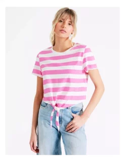 New 🔔 ONLY May Short Sleeve Stripe Knot Top In Super Pink 🧨 -candle shop unnamed file 817