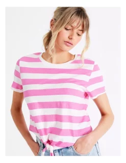 New 🔔 ONLY May Short Sleeve Stripe Knot Top In Super Pink 🧨 -candle shop unnamed file 818