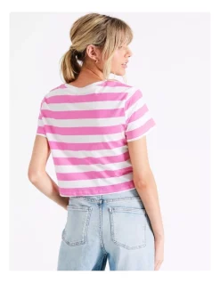 New 🔔 ONLY May Short Sleeve Stripe Knot Top In Super Pink 🧨 -candle shop unnamed file 820