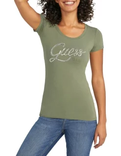 Budget 🔥 Guess Short Sleeve Crew Neck Bryanna Tee In Leaf Green 🎉