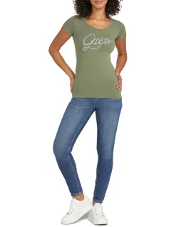 Budget 🔥 Guess Short Sleeve Crew Neck Bryanna Tee In Leaf Green 🎉 -candle shop unnamed file 855