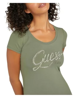 Budget 🔥 Guess Short Sleeve Crew Neck Bryanna Tee In Leaf Green 🎉 -candle shop unnamed file 856