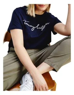 Best reviews of 💯 Tommy Hilfiger Curve Regular Graphic Crew-Neck Tee In Desert Sky Blue 🤩