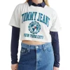 Best Sale 🔥 Tommy 👖 Jeans Super Crop College Logo Short Sleeve In Ecru White ✔️ -candle shop unnamed file 891