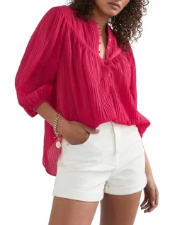 Coupon 💯 French Connection 🌞 Summer Textured 👕 Shirt In Pink 🧨