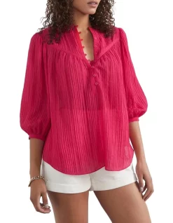 Coupon 💯 French Connection 🌞 Summer Textured 👕 Shirt In Pink 🧨 -candle shop unnamed file 944