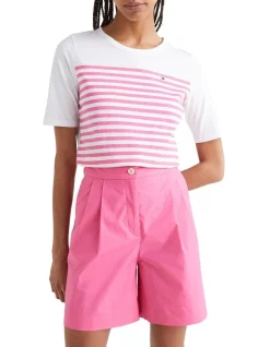 Coupon 🥰 Tommy Hilfiger Stripe Open Neck Short Sleeve Top In White/Pink 🔔 -candle shop unnamed file 954