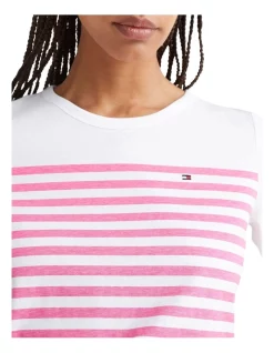 Coupon 🥰 Tommy Hilfiger Stripe Open Neck Short Sleeve Top In White/Pink 🔔 -candle shop unnamed file 955