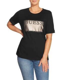 Best Pirce ⭐ Guess Jone Short Sleeve Crew Neck Tee Black 🧨