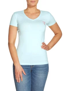 Deals π Guess Short Sleeve V Neck Mini Triangle Tee Light Blue π