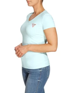 Deals 🛒 Guess Short Sleeve V Neck Mini Triangle Tee Light Blue 👏 -candle shop unnamed file 975